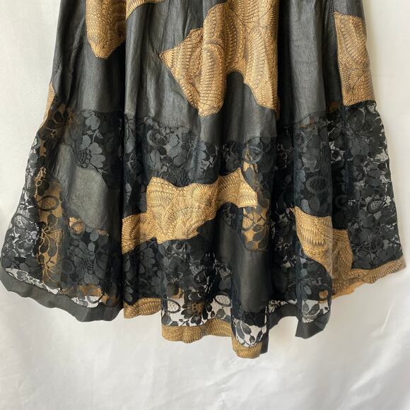 VTG 80 Compagnie‎ Whimsigoth Patchwork Midi Skirt Women S Black Leather ALTERED - Picture 4 of 11